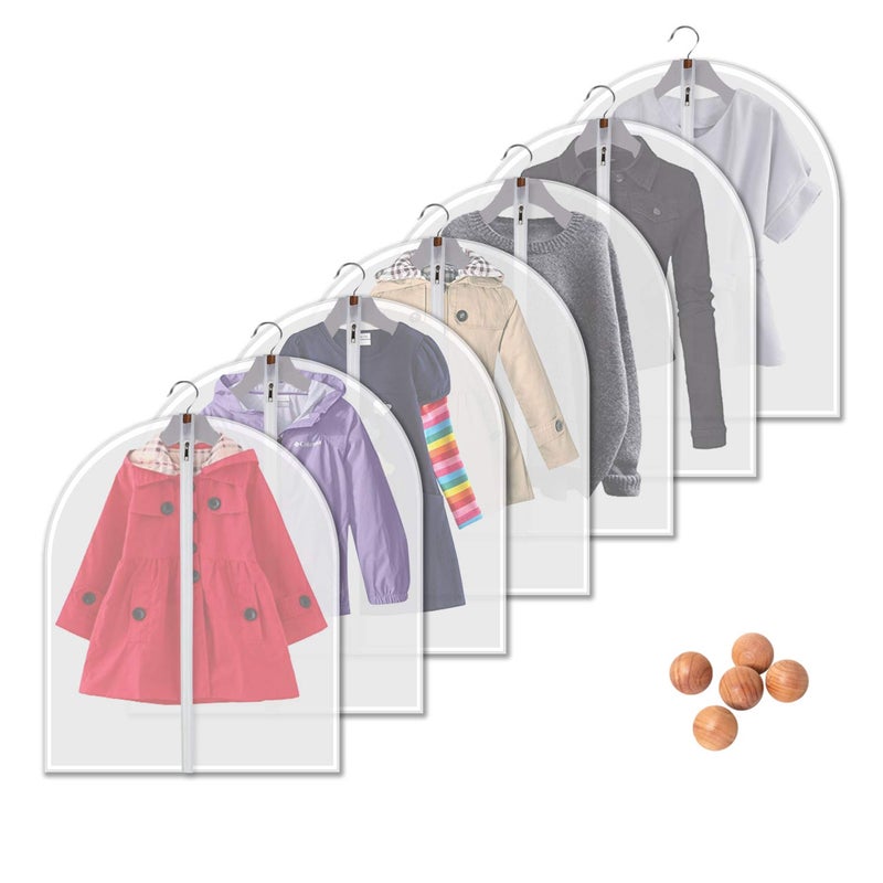 VOSIGREEN Dust Proof Garment Bags 7 Piece Set - 31 Inch Translucent Garment Covers with Full-Length Zipper for Closet Clothes Storage and Travel. Bonus: 5 Natural Cedar Ball. - Image 1